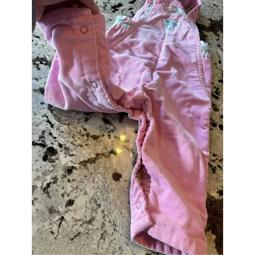 Oshkosh B’gosh Vintage Pink Corduroy Overalls Vestbak Cotton Blend 12 Months